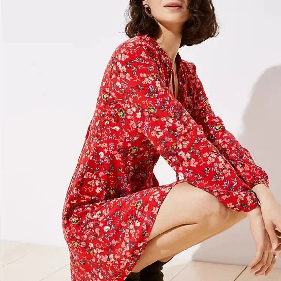 LOFT | Primrose Tie Neck Flare Dress - Picture 4 of 4